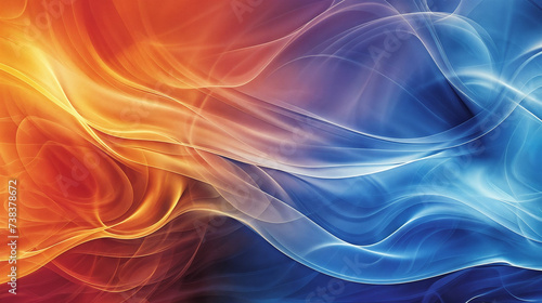 Vibrant Abstract Art featuring Curving Lines and Gradient Transition from Warm Orange, Red to Cool Blue Tones, Versatile Background for Various Applications, Displaying Dynamic Flow and Visually Sooth