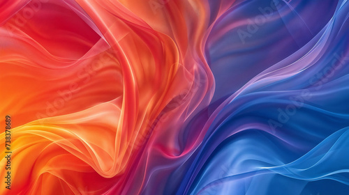 Vibrant Abstract Art featuring Curving Lines and Gradient Transition from Warm Orange, Red to Cool Blue Tones, Versatile Background for Various Applications, Displaying Dynamic Flow and Visually Sooth