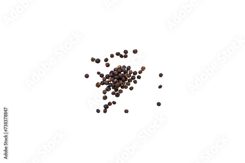 Dried whole seed of black pepper isolated on a transparent background without shadow seen from above, top view, png photo