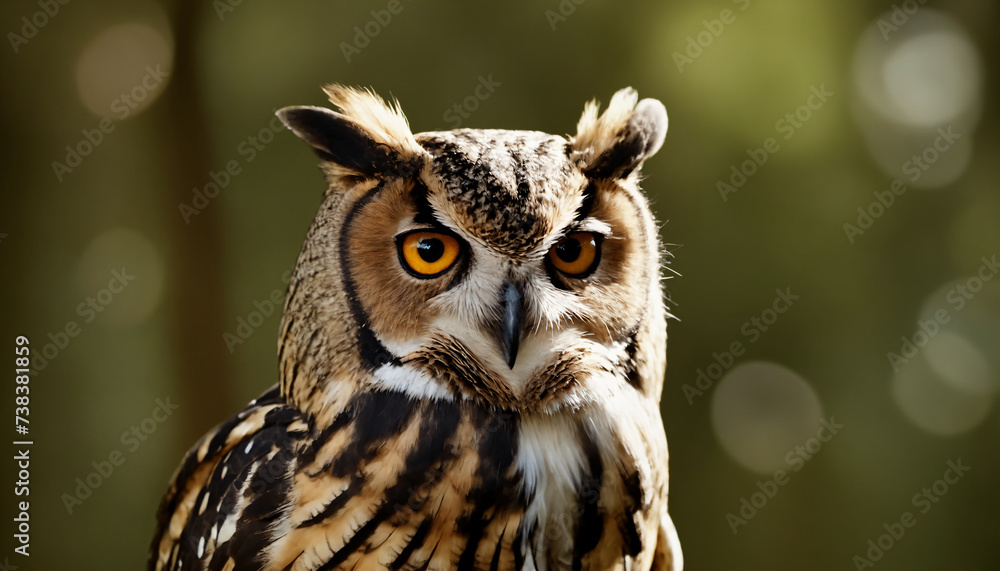 An owl in the thicket of the forest looks with interest An owl in the thicket of the forest looks with interest