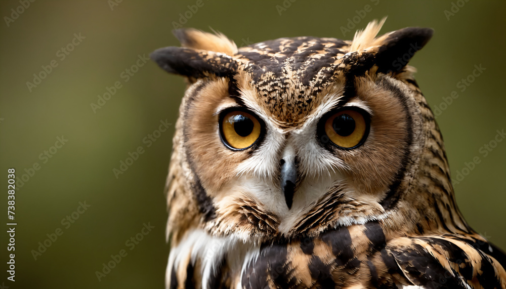 An owl in the thicket of the forest looks with interest An owl in the thicket of the forest looks with interest