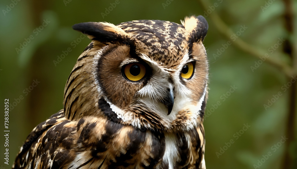 An owl in the thicket of the forest looks with interest An owl in the thicket of the forest looks with interest