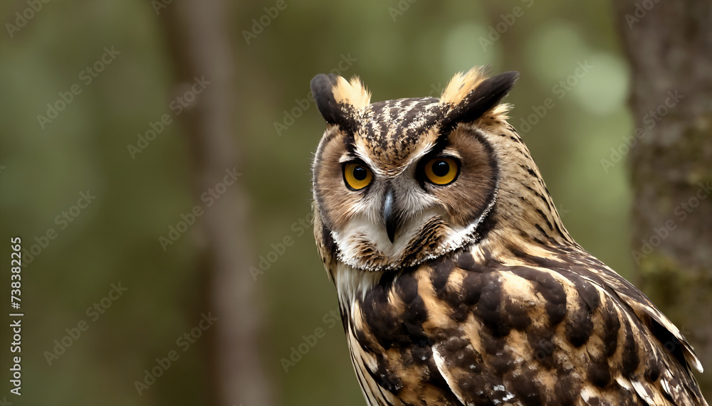 An owl in the thicket of the forest looks with interest An owl in the thicket of the forest looks with interest
