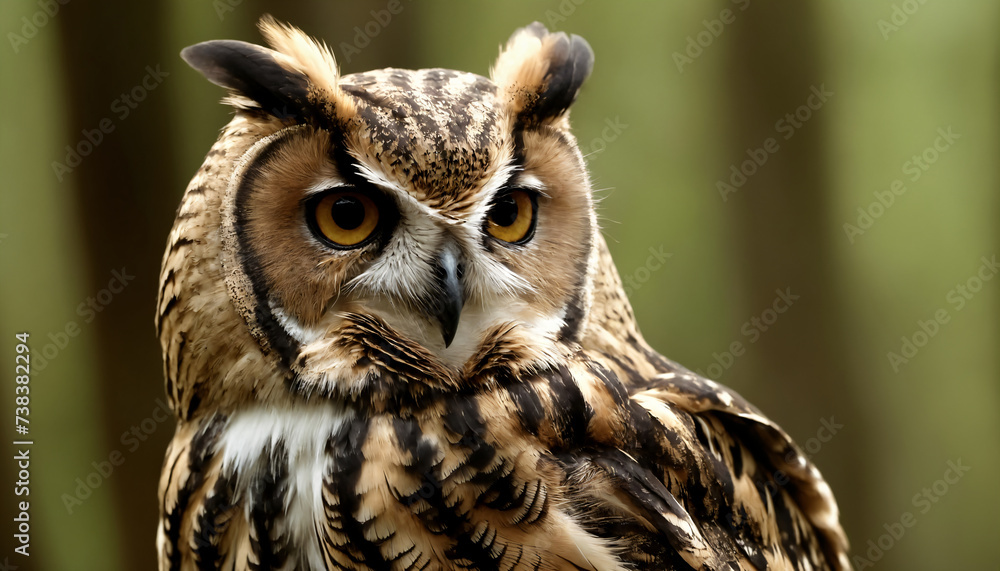 An owl in the thicket of the forest looks with interest An owl in the thicket of the forest looks with interest