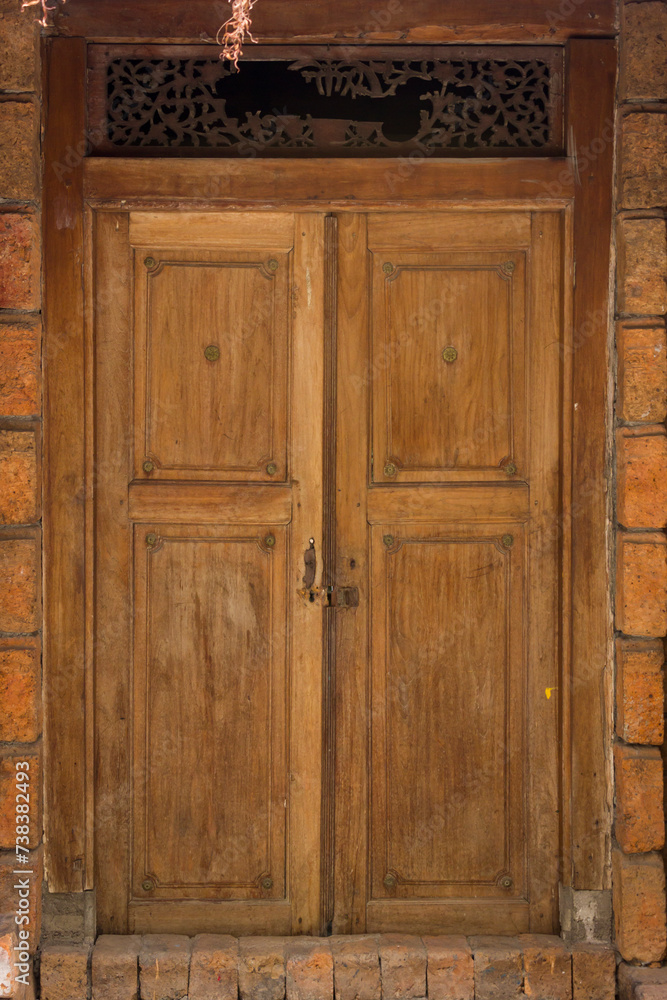 Antique old wooden brown door