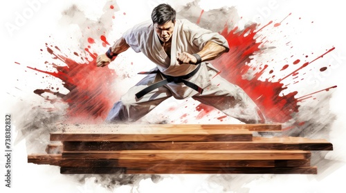 Karate martial arts athletes fighting, watercolor illustration style. photo