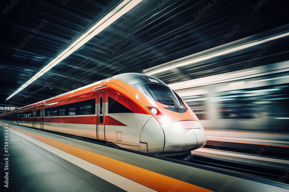 Fototapeta premium Modern high speed train in futuristic train station