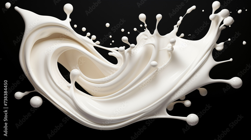 White milk or yogurt splash in wave shape isolated on black background. An element for creating collages for advertising and product presentations White milk or yogurt splash in wave shape isolated on black background. An element for creating collages for advertising and product presentations