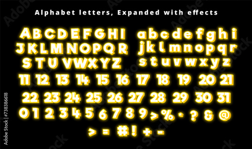 Set Of Alphabet, Glowing Gold Alphabet Letters