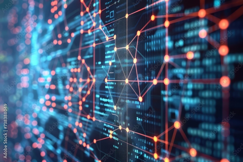 Digital network visualization with nodes and connections Representing ...