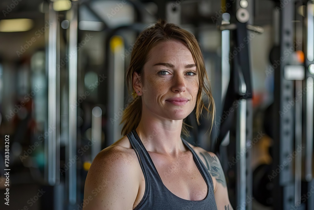 Fototapeta premium Empowering fitness portrait of a woman in the gym Emphasizing her commitment to health and strength through dedicated training and exercise