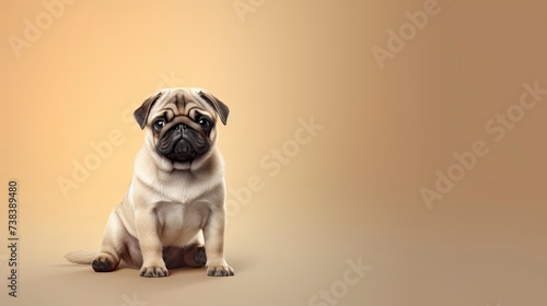 pug dog on a one color background, copy space, realistic - generative ai