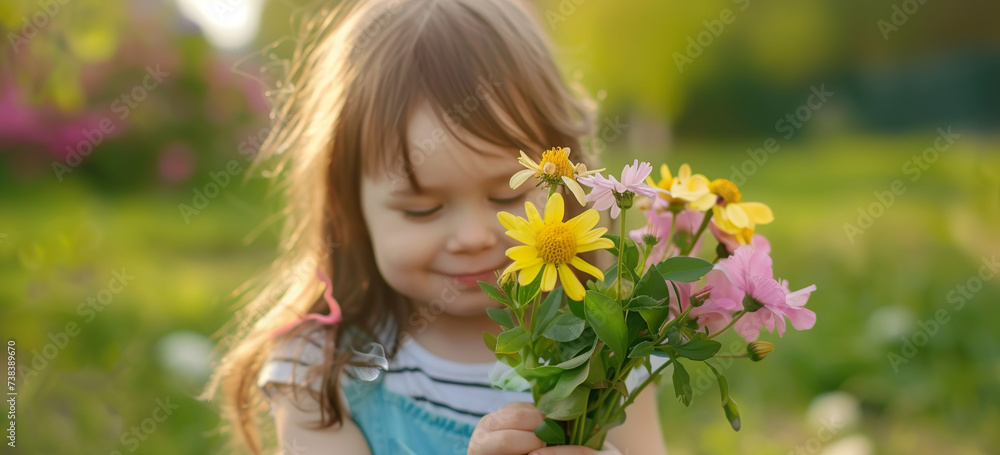 Little girl with bouquet of flowers Little girl with bouquet of flowers