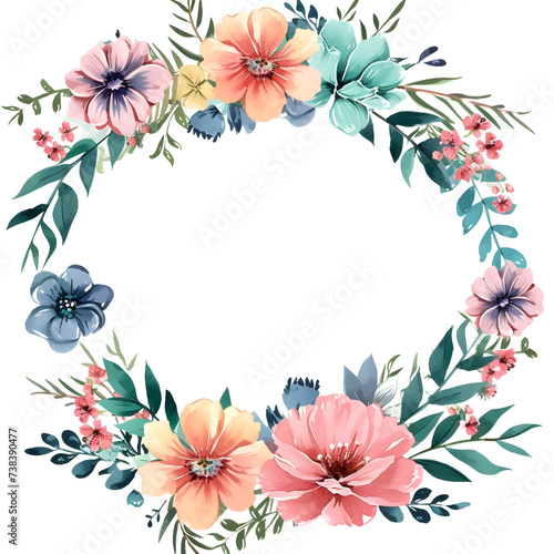 Boho round floral frame sticker style on transparent background - Ai generated © mady
