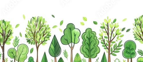 Eco-friendly idea  tree crowns with green leaves and hand-drawn cartoon tree trunks. Preserve the environment  save forests  plant trees  halt deforestation.