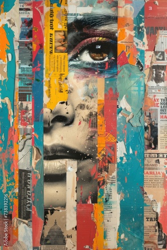 Cultural Mosaic Collage: Expressive Art and Urban Icons Through Torn Pages and Strokes