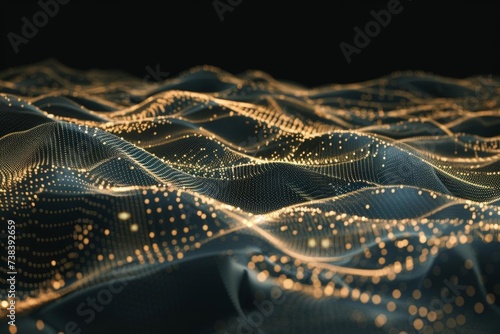 Futuristic technology abstract with interconnected lines and dots forming a digital network over a dynamic 3d landscape Symbolizing connectivity and data flow in the digital age © Jelena