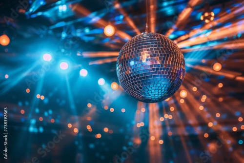 Glittering disco ball casting vibrant lights across a dance floor Setting the mood for an unforgettable night of celebration