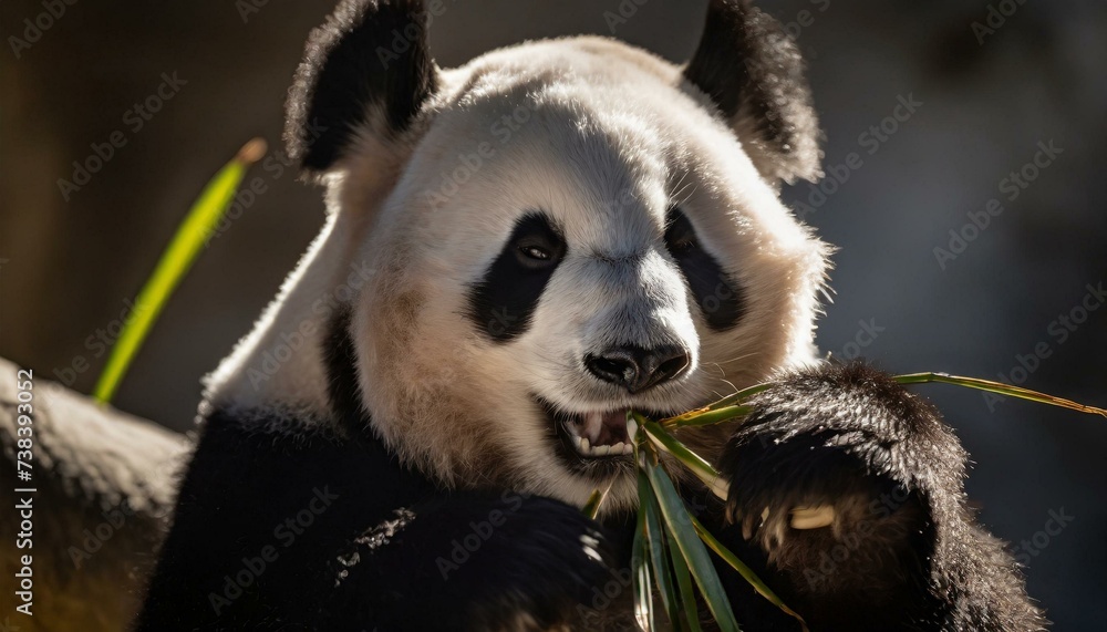 Obraz premium A panda chewing on bamboo
