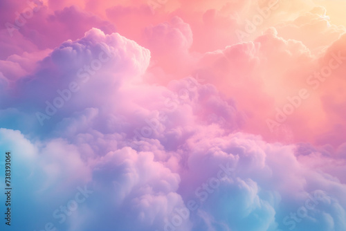 Abstract cloud concept, gentle rainbow color clouds, background with copy space. Fairy tale landscape. Cotton Candy Sky.
