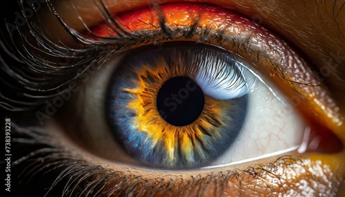 Macro shot of a human female eye, iris, cropped on black background photo