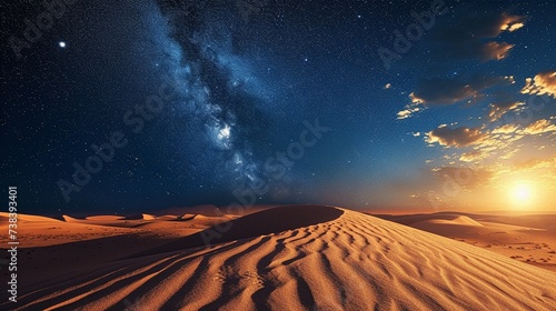 A beautiful desert at night under the starry sky