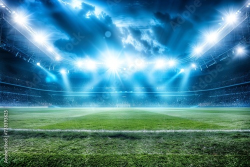 Stadium filled with fans under the bright glare of floodlights Capturing the excitement of a live soccer match at night