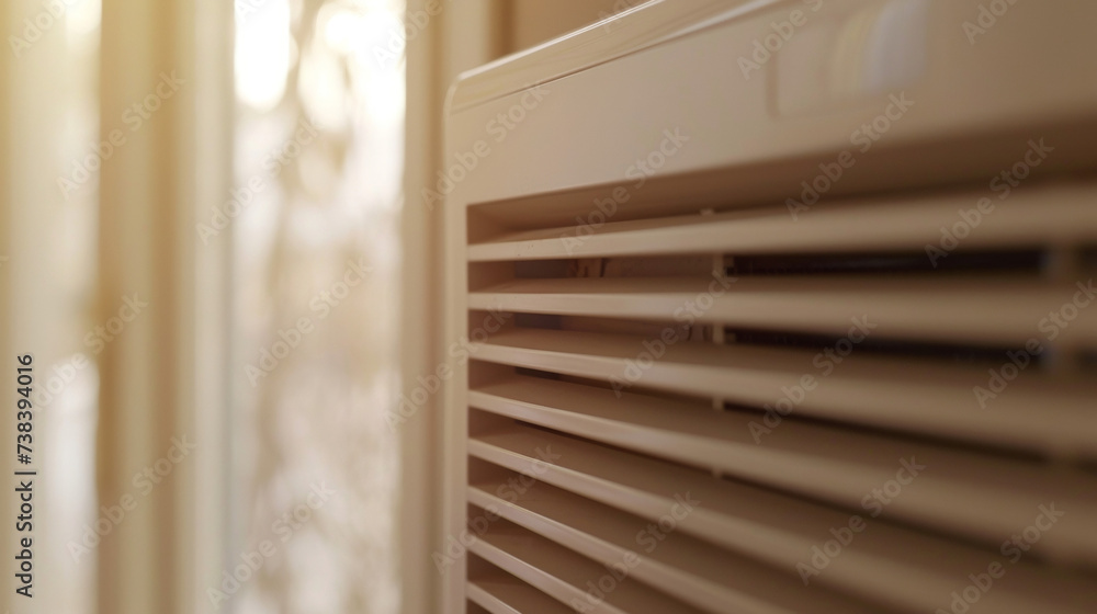 A topdown view of a beige panel heater highlighting its slim design and evenly spaced horizontal lines on the front panel. A topdown view of a beige panel heater highlighting its slim design and evenly spaced horizontal lines on the front panel.