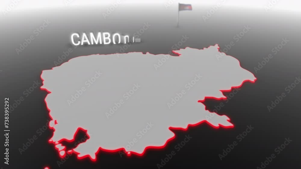 3d animated map of Cambodia gets hit and fractured by the text “Crisis” 3d animated map of Cambodia gets hit and fractured by the text “Crisis”