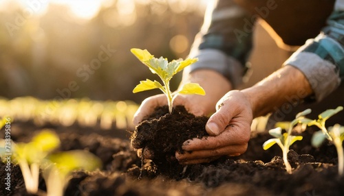 Wallpaper Mural Farmer hands planting seedlings in vegetable garden. Gardening in spring. Homemade products in organic farming. Sustainable and environment protection concept. Torontodigital.ca