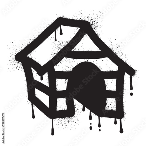 Dog kennel graffiti drawn with black spray paint