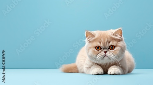 Exotic Shorthair cat on a one color background, copy space - generative ai