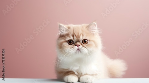 Exotic Shorthair cat on a one color background, copy space - generative ai