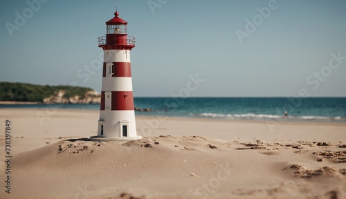 a lighthouse is standing on the beach near the ocean, Lighthouse model . Generative AI.