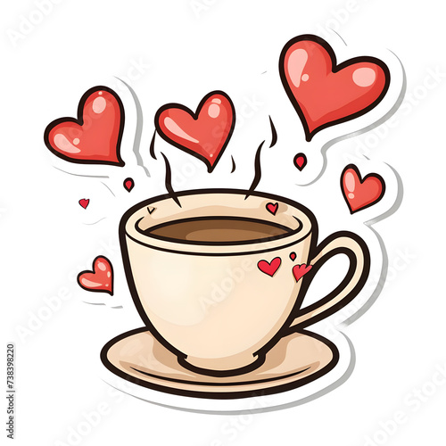 Cup of coffee with hearts sticker style on transparent background - Ai generated