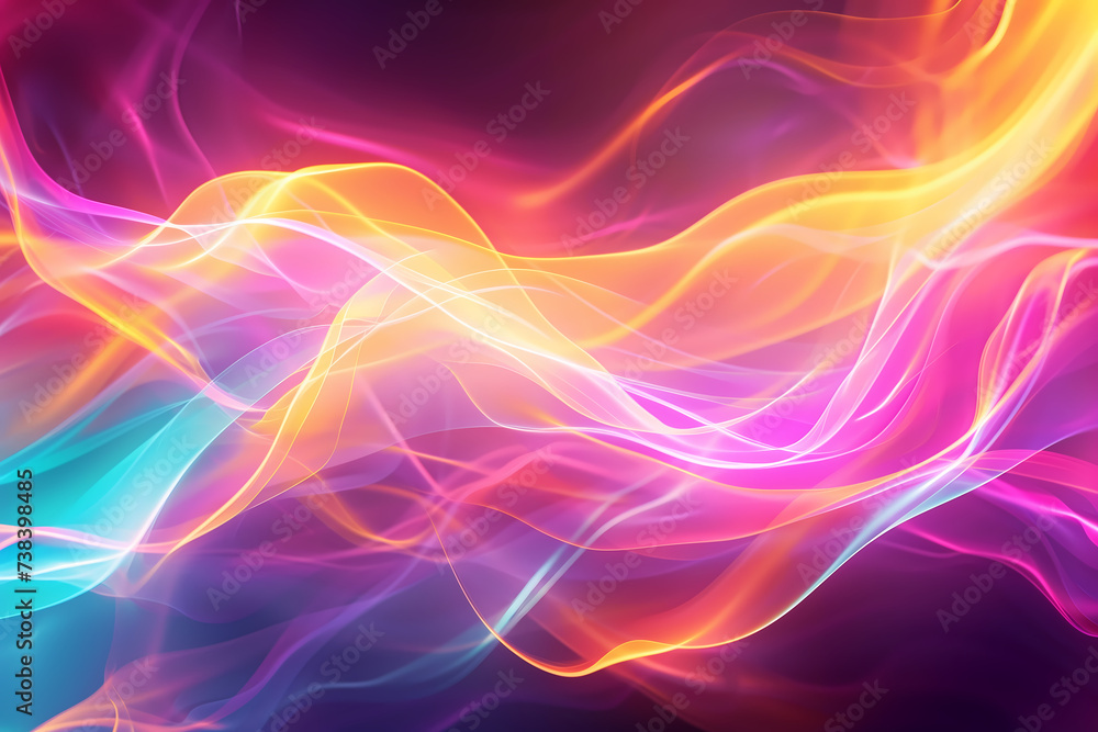 Naklejka premium Digital Art wallpaper purple particles Waves and light abstract background with shining dots stars - abstract PC desktop 4k Wallpaper Background Concept