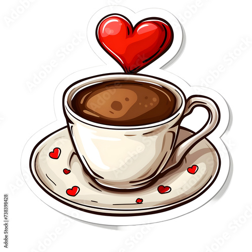 Cup of coffee with hearts sticker style on transparent background - Ai generated