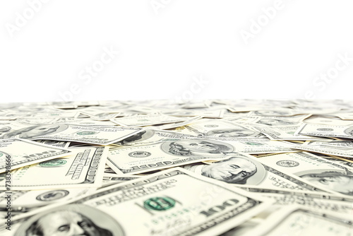 packs of hundred dollar bills scattered on the flor PNG isolated on White and transparent background - currency stock financial investment banking Concept