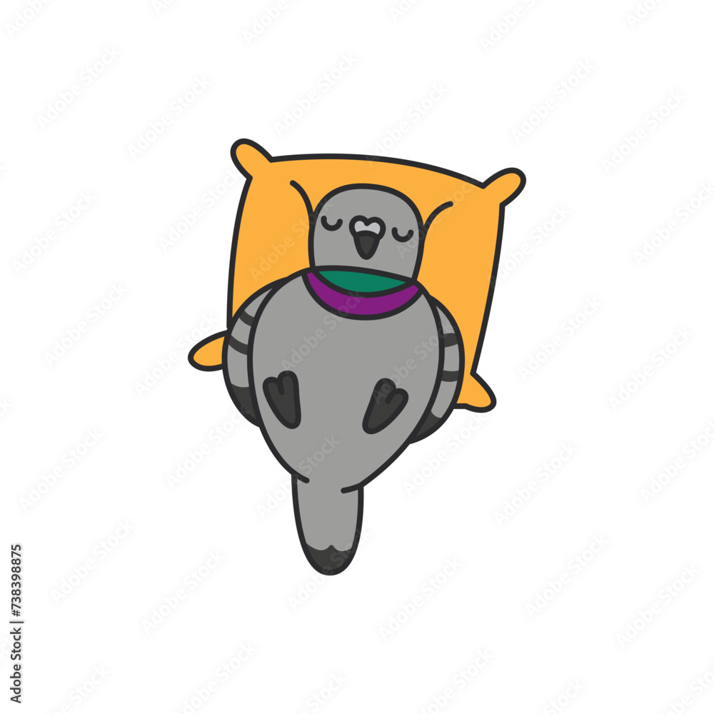 Fototapeta premium Pigeon sleeping on pillow. Vector illustration in flat style.