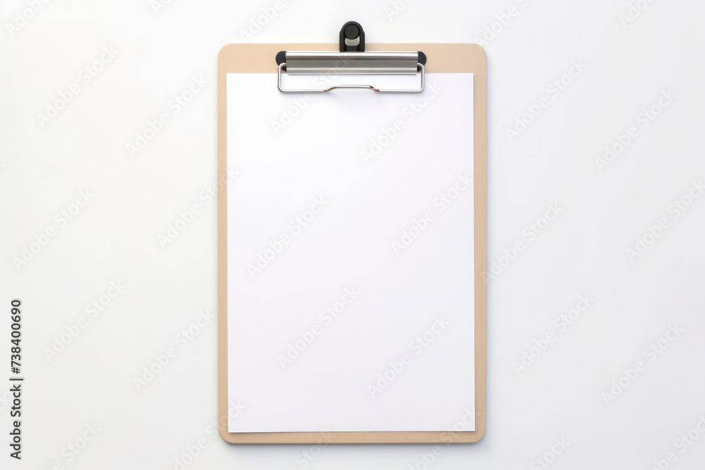 Simple Design: Blank Clipboard and White Paper on Wooden Desk with Office Supplies Simple Design: Blank Clipboard and White Paper on Wooden Desk with Office Supplies