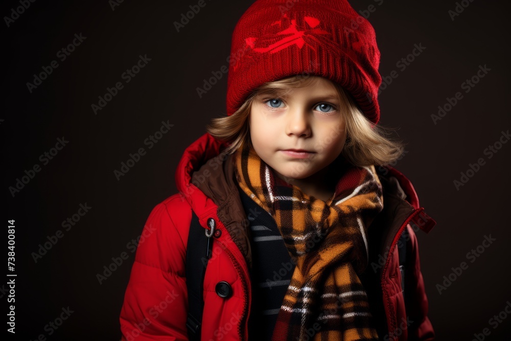Portrait of a cute little girl in a red jacket and a warm hat. Winter fashion. Portrait of a cute little girl in a red jacket and a warm hat. Winter fashion.