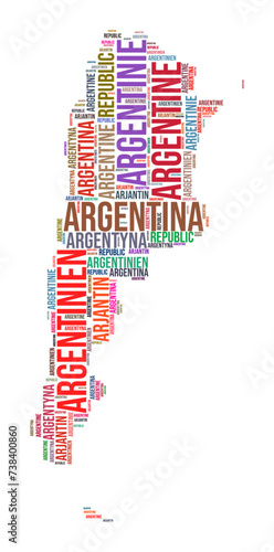 Argentina country shape word cloud. Typography style country illustration. Argentina image in text cloud style. Vector illustration.