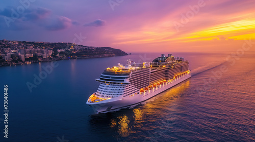 a cruise ship has arrived at the port of a big city