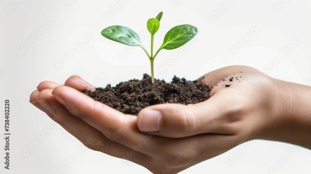 hand holding coffee plant growing on soil isolated on white background. environment Earth Day In the hands of trees growing seedlings. hand holding coffee plant growing on soil isolated on white background. environment Earth Day In the hands of trees growing seedlings.