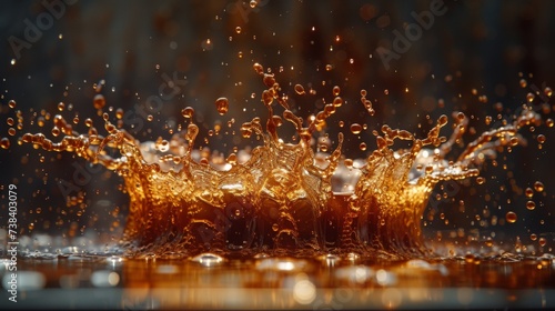 pouring coffee creating splash surrounded by coffee beans