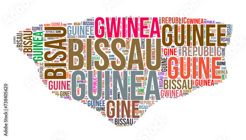 Guinea-Bissau country shape word cloud. Typography style country illustration. Guinea-Bissau image in text cloud style. Vector illustration.