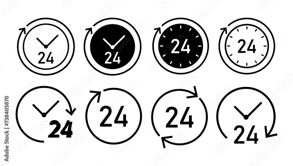 Set icon 24 hours sign on white background. 