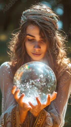 Crystal ball divination. Vertical background  photo