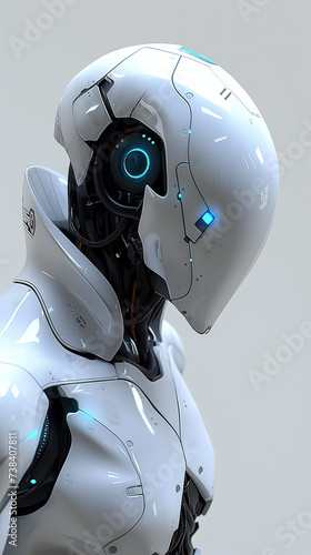 robot cyborg - black and white robot - screen robot arm - robot cyborg soldier - 3d render of a robot - Futuristic Sentinel: Advanced Robotic Visionary