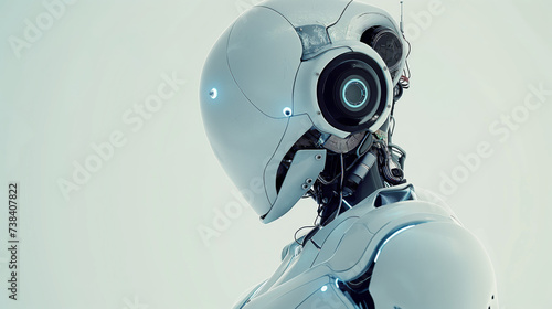 robot cyborg - black and white robot - screen robot arm - robot cyborg soldier - 3d render of a robot - Futuristic Sentinel: Advanced Robotic Visionary
